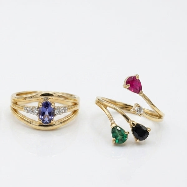 Bague Branches Quatre pierres Precieuses