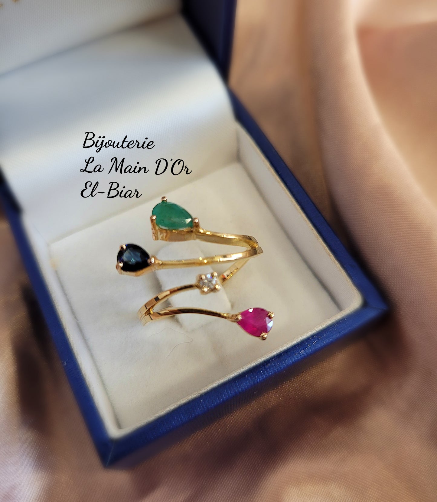 Bague Branches Quatre pierres Precieuses