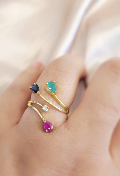 Bague Branches Quatre pierres Precieuses