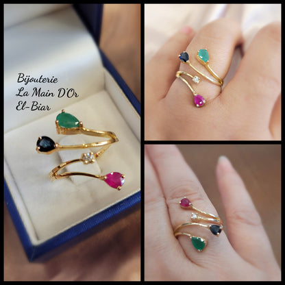 Bague Branches Quatre pierres Precieuses
