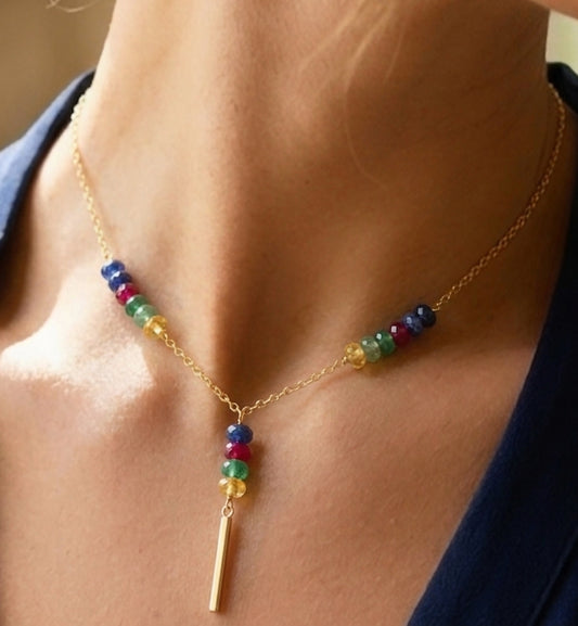 Collier Bâtonnet & Perles de Couleurs