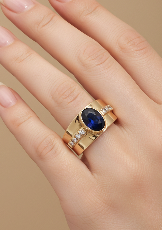 Bague Large Saphir Ovale Diamants