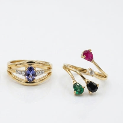 Bague Branches Quatre pierres Precieuses