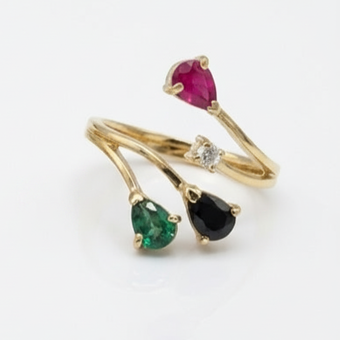 Bague Branches Quatre pierres Precieuses