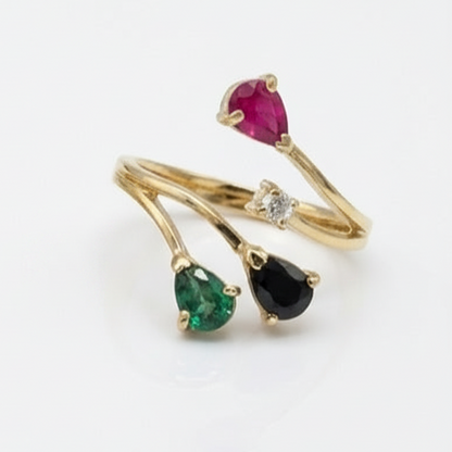 Bague Branches Quatre pierres Precieuses